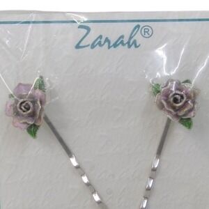 Zarah Sterling Silver Enamel Flower Charm Bobby Pins - New Old Stock